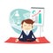 Funny business man wearing suit doing yoga meditating pose lotus