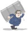 Funny businessman carrying an oil barrel