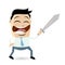 Funny businessman is fighting with sword