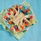 Funny butterfly shaped crepes with berries