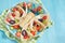 Funny butterfly shaped crepes with berries