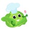 A funny cabbage with a face, eyes, hands is happy and smiling dressed in a chef\\\'s hat.