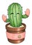 Funny cactus in mittens sitting in flower pot