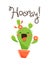 Funny cactus yells Hooray. Vector illustration in cartoon style