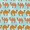 Funny camel Seamless pattern with cute animal on a blue background. Vector