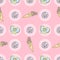 Funny candy cartoon doodle pattern with ice cream, donut.