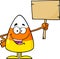 Funny Candy Corn Cartoon Character Holding A Wooden Board