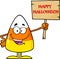 Funny Candy Corn Cartoon Character Holding A Wooden Board With Text