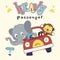 Funny car with flat tire while elephant and monkey ride on it