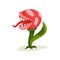 Funny carnivore plant, fantastic red flower vector Illustration on a white background