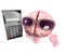 Funny cartoon 3d human brain character holding a digital calculator