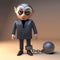 Funny cartoon in 3d of naughty vampire dracula wearing a ball and chain, 3d illustration