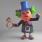 Funny cartoon 3d Scottish man in kilt wearing a clown red nose and holding an old car horn, 3d illustration