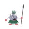 Funny cartoon aborigine Bim with a spear stands and looks in surprise bulging eyes