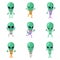 Funny cartoon aliens vector green humanoid characters