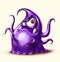 Funny cartoon angry purple monster with tentacles