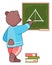 Funny cartoon animal student. A bear schoolboy with chalk in hand is writing on a blackboard