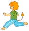 Funny cartoon animal student. A lion in a sports uniform is runing on a physical education lesson