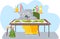 Funny cartoon animal student. Lovely cute koala schoolboy is sitting and sleeping at a desk