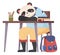 Funny cartoon animal student. Lovely cute panda schoolboy is sitting and sleeping at a desk