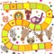 Funny cartoon animals game for Preschool Children, elephant deer horse, giraffe owl raccoon, wolf zebra lion, white orange yellow