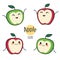 Funny cartoon apple character with different emotions on the face. Comic emoticon stickers set. Vector icons, isolated on white.