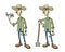 Funny cartoon archaeologist character set of two. Flat vector illustration, isolated on white background.