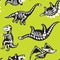 Funny cartoon background with fossil dinosaurs. Skeletons of the dinosaurs