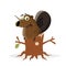 Funny cartoon beaver sitting on a trunk