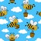 Funny Cartoon Bees Seamless Pattern