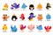 Funny Cartoon Birds Tweeting and Cooking Vector Set