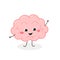 Funny cartoon brain character greeting waving hand