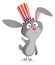 Funny cartoon bunny rabbit wearing Uncle Sam hat. Domestic hare character design for  American Independence Day. Vector