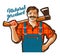 Funny cartoon carpenter, lumberjack. vector illustration