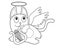 Funny cartoon cat with angel wings, a nimbus and a harp. Cat angel playing the lyre in flight. Funny cute cat - cupid - vector