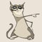 Funny cartoon cat with glasses shows a finger