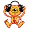 Funny cartoon cat-music lover listens to music with headphones. Orange kitty enjoying the music