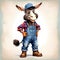 Funny cartoon character farm burro donkey work clothes portrait