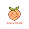 Funny cartoon character fruit Peach on a white background.
