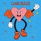 Funny cartoon character. Groovy element funky cute character heart with feet and hands with gloves. Love rules. Vector