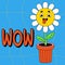 Funny cartoon character. Groovy element funky flower power in pot. Wow. Vector illustration trendy retro cartoon style