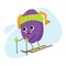 Funny cartoon character plum. Cool winter kawaii fruit or berry