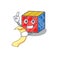 A funny cartoon character of rubic cube holding a menu