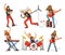 Funny cartoon characters in rock band. Musician in famous pop group. Vector mascot set