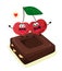 Funny and cartoon cherries on a piece of chocolate with nuts. Vector isolate on a white background.