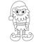 Funny cartoon Christmas gnome vector coloring page for kids and adults. Black outline winter fairy tale character isolated on