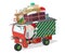 Funny cartoon christmas illustration of santa small truck