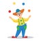Funny cartoon clown juggles with balls