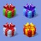 Funny cartoon colorful isometric gift boxes set.