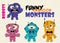 Funny cartoon colorful monsters, robots. Monsters with emotions